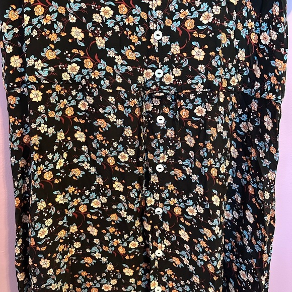 Floral V-Neck Tie Waist Maxi Short Sleeve Button Down Maxi Dress XL - Picture 5 of 9